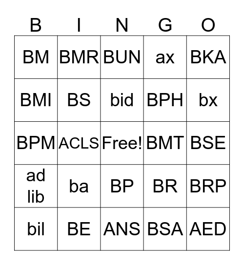 B Abbreviations Bingo Card