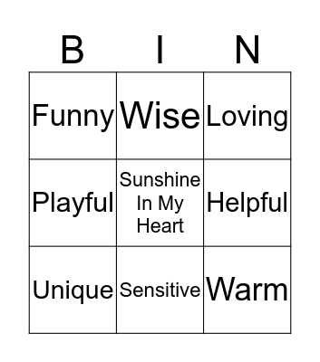 Friendship Bingo Card