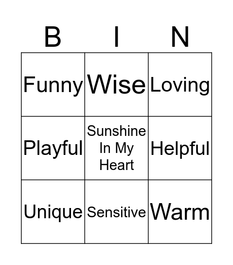 Friendship Bingo Card