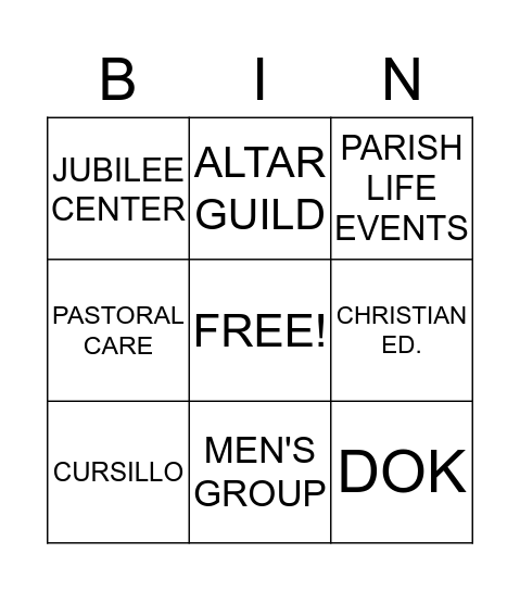 Ministry Fair Bingo Card