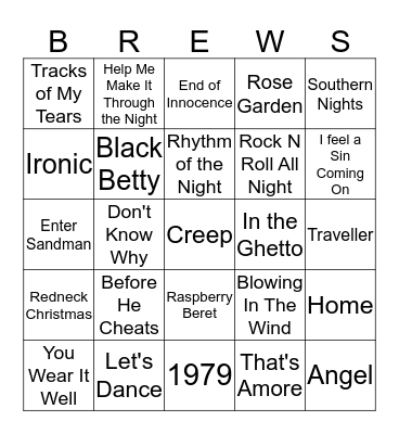 Boondocks Brews, Beats & Bingo Card