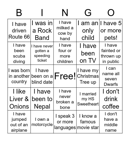 Rotary Bingo Card