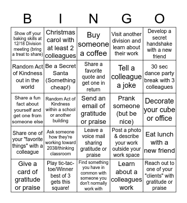 Student Achievement Holiday BINGO Card