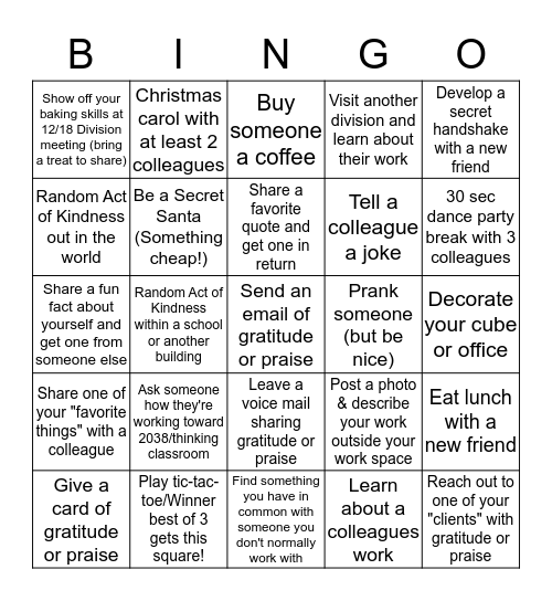 Student Achievement Holiday BINGO Card