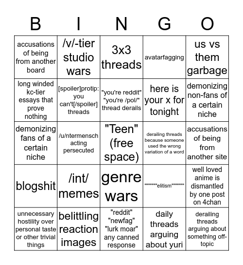 /a/ bingo Card