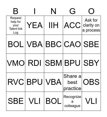 Culture of Excellence Bingo Card
