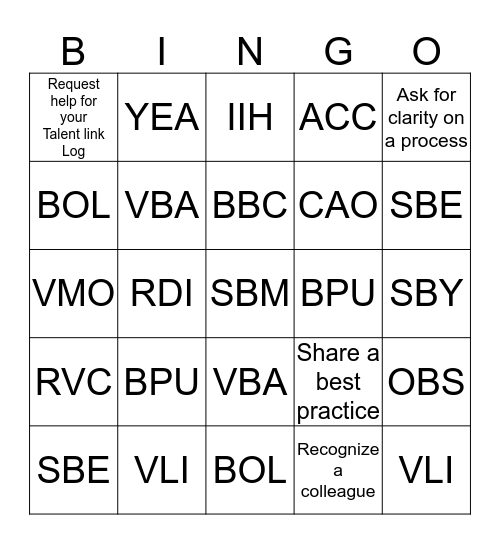 Culture of Excellence Bingo Card