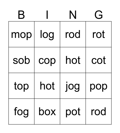 Short o bingo Card