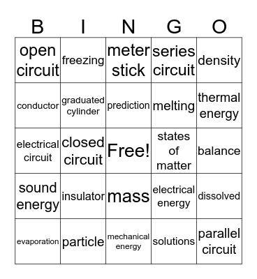 Science Vocab CBA 1 Bingo Card