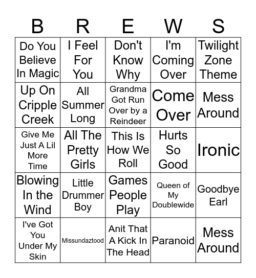 Boondocks Brews, Beats & Bingo Card