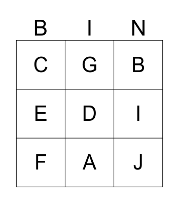 Uppercase Letters Bingo Card