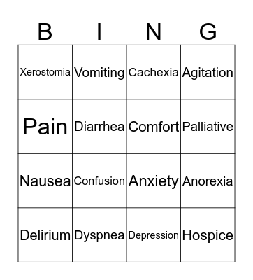 End of Life Bingo Card