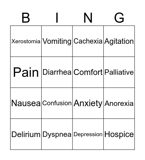 End of Life Bingo Card