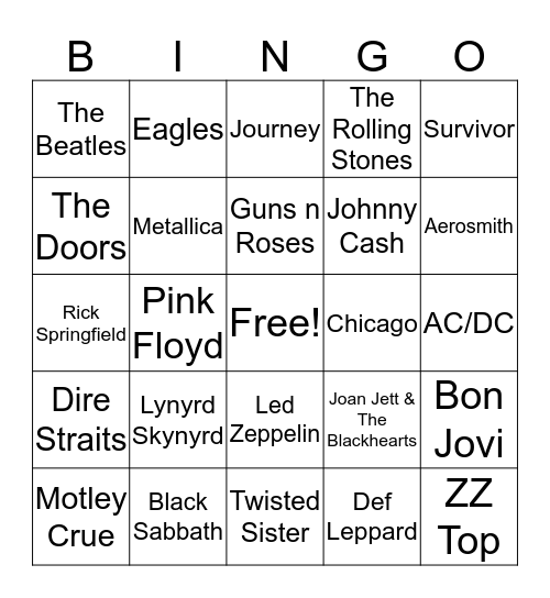 Music Bingo - 80s Rock Bingo Card