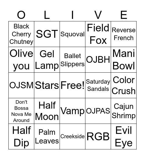 O&J Bingo Card