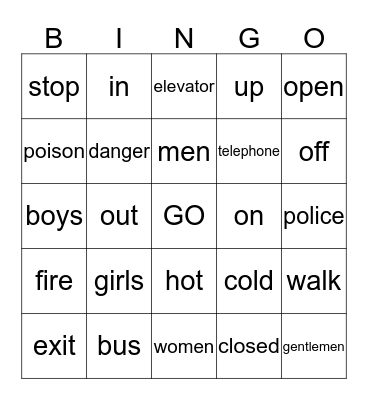 Functional Signs Bingo Card