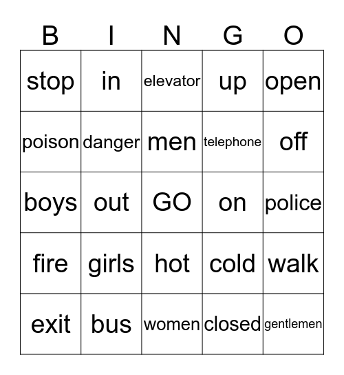 Functional Signs Bingo Card