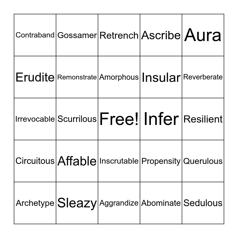 Unit 4 Vocab Review Bingo Card