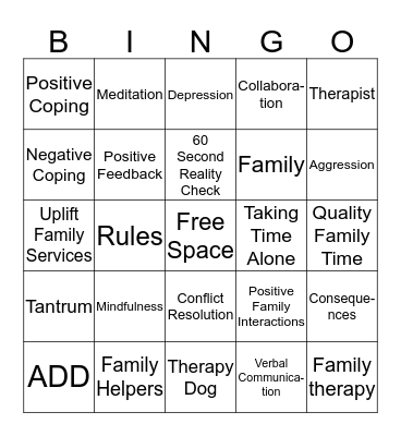 Therapy Bingo  Bingo Card