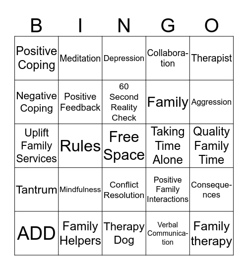 Therapy Bingo  Bingo Card