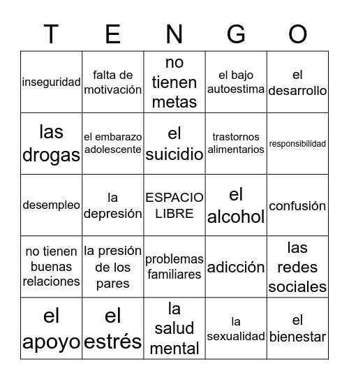 Problemas Juveniles Bingo Card