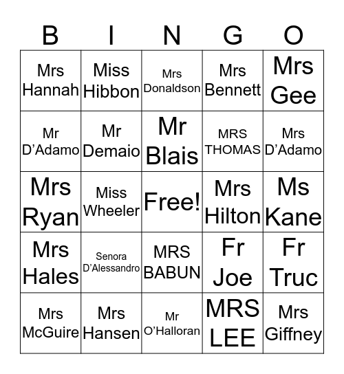 Year 6 BINGOne 2017 Bingo Card