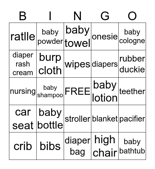 Elia's Baby Shower Bingo Card