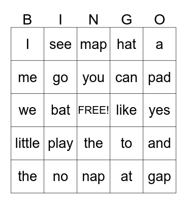 Patrick's Sight Words Bingo Card