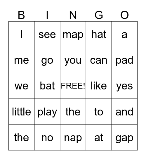 Patrick's Sight Words Bingo Card