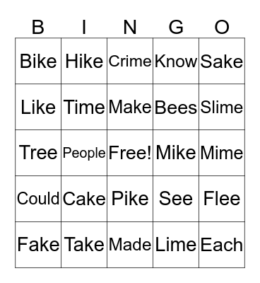 Sight words/ word families! Bingo Card