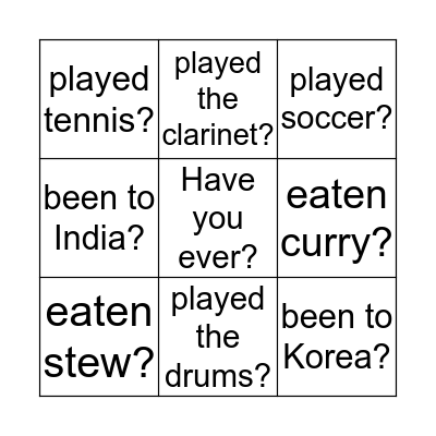 PRESENT PERFECT Bingo Card