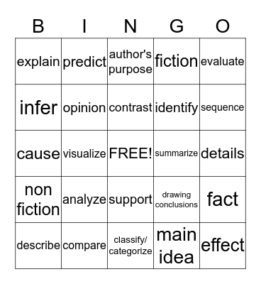 Language Arts - Power Words Bingo Card