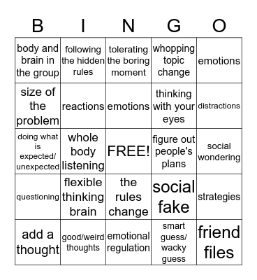 SOCIAL THINKING BINGO Card