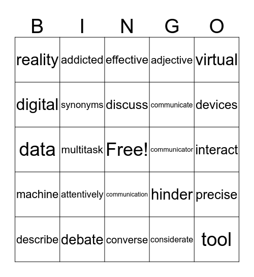 Screen Time Bingo Card