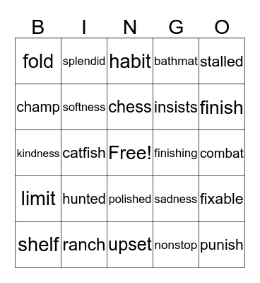 2nd Grade: Unit 5 Bingo Card