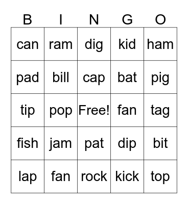 Rave-O Word Work Bingo Card