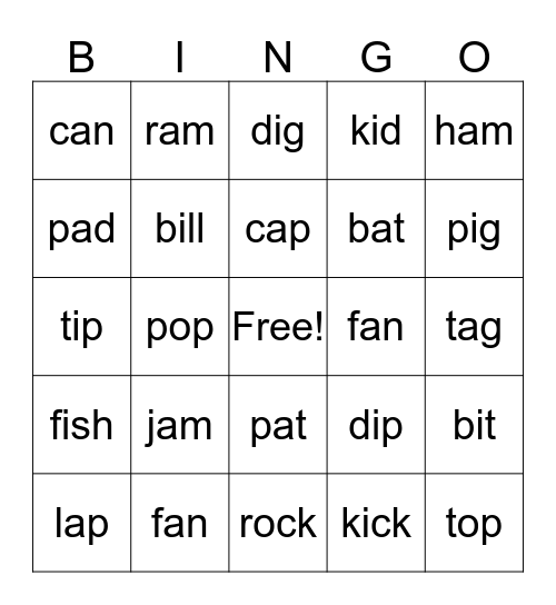Rave-O Word Work Bingo Card