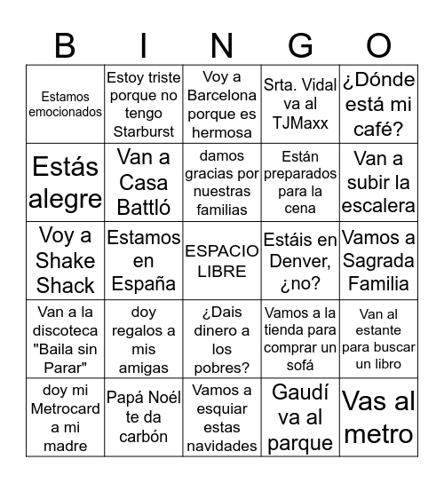 DAR IR ESTAR  gr 7 Bingo Card