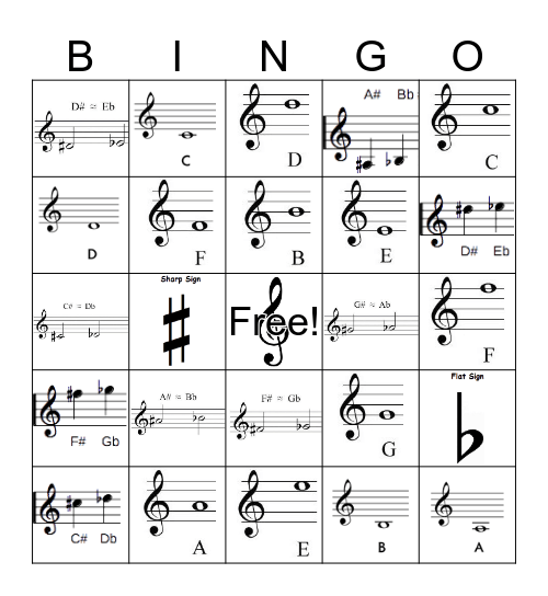 Chromatic Music Notes Bingo Card