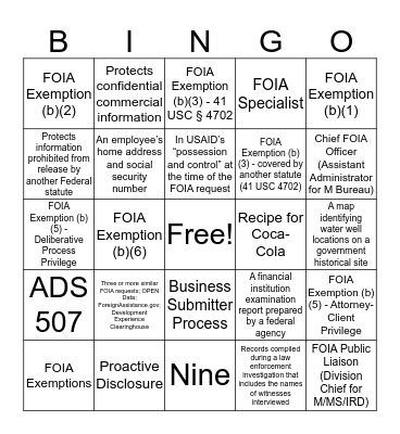 FOIA Bingo!  Bingo Card