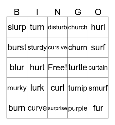 Bossy R- UR Bingo Card