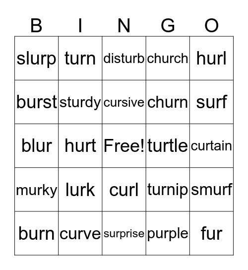 Bossy R- UR Bingo Card