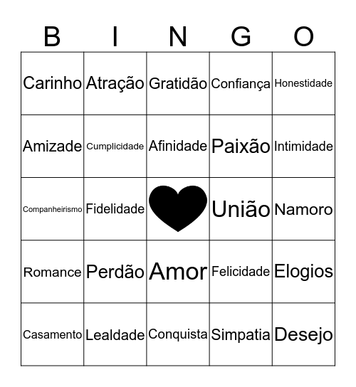Bingo do amor  Bingo Card