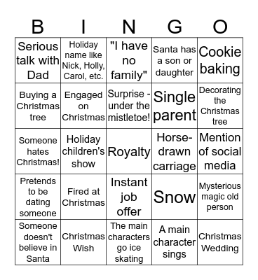 Hallmark Christmas Movie Bingo Card