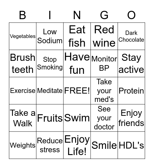 Healthy Heart Bingo Card
