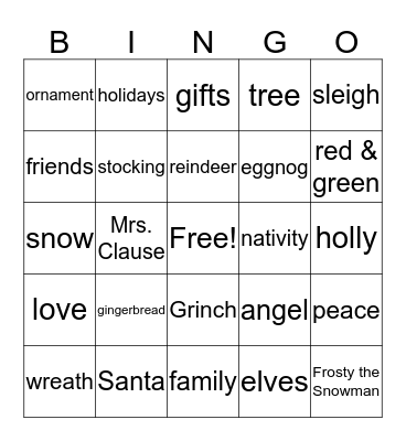 Merry Christmas! Bingo Card