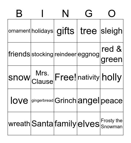 Merry Christmas! Bingo Card