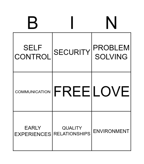 Infant Brain Development Bingo Card