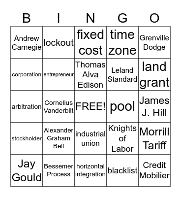 Chapter 14: Industrialization Bingo Card