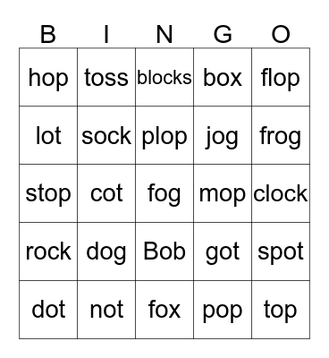 Short O Words Bingo Card